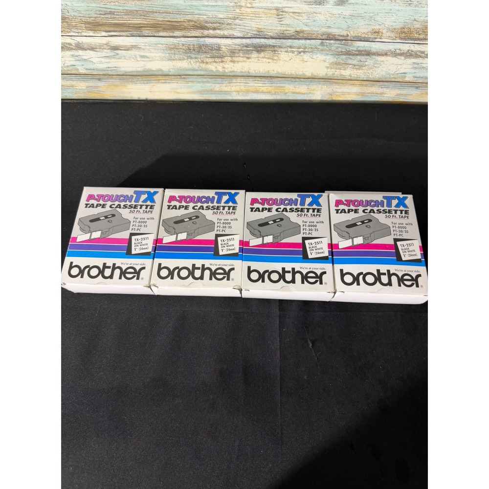 Brother P-Touch TX Tape Cassette 1" Black on White NEW TX-2511 Lot of 4 50ft
